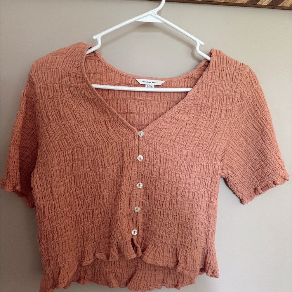 American Eagle Outfitters Women's Pink Button-Up Top